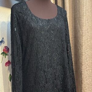 Cure, black lace paisley patterned long sleeve blouse. Size XL.